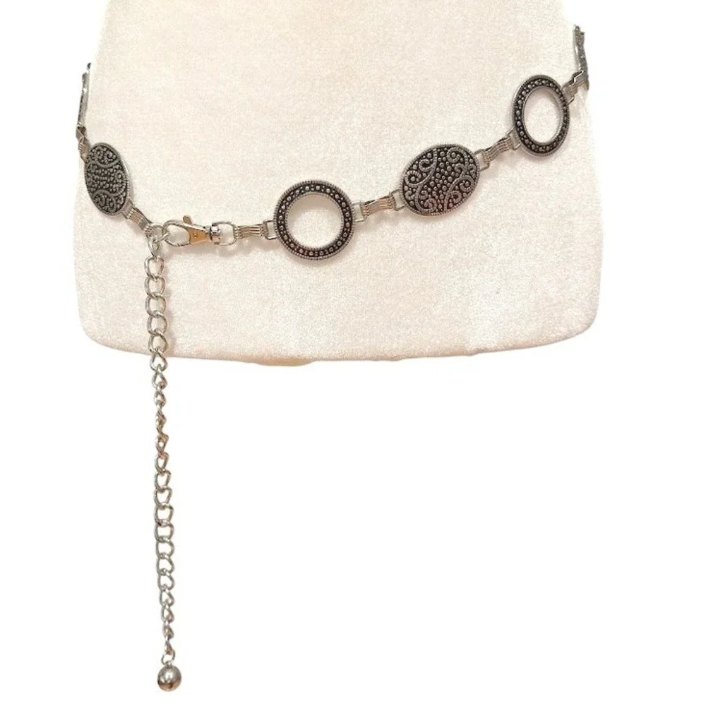 Silver Tone Chain Belt Boho Filigree  Medallion Adjustable Festival Hip Belt 45